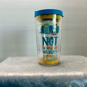 16oz Tervis tumbler “Not all who wander are lost” camper camping w/blue lid